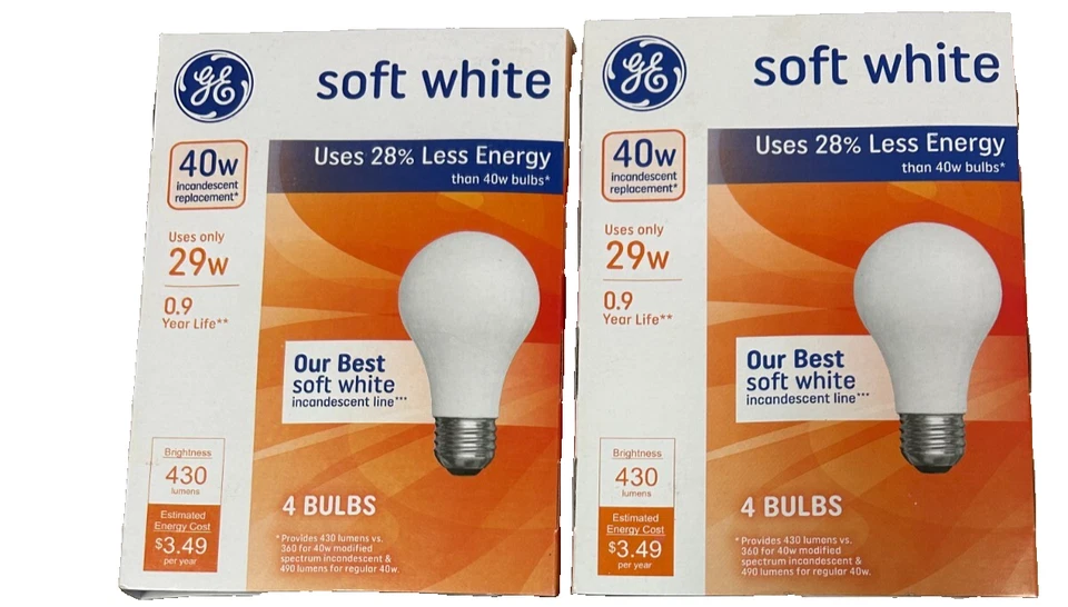 GE - Soft White - Non-LED 29-watt Equivalant 40w - Light Bulbs - 2 Packs/8 Bulbs - Image 1 of 4