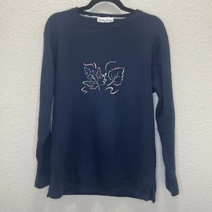 Bonnie Evans Fleece Sweatshirt Crew Neck Womens Size S Navy Blue Fall Leaves VTG - Picture 1 of 5