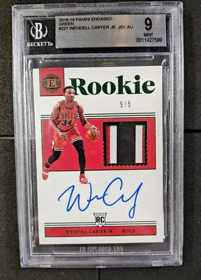 2018 Wendell Carter Jr Panini Encased Green Jersey Auto 5/5 BGS 9 Rookie #221 🔥 - Image 1 of 2