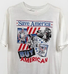 Vintage Buy American T Shirt Patriotic Save America White Large Royal Industry - Picture 1 of 10