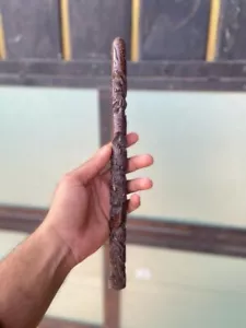 OLD VINTAGE RARE RICH PATINA HAND CARVED WOODEN STICK / COVER AXE - Picture 1 of 12