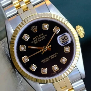 Rolex Datejust Twotone Midsize 31mm Watch Black Diamond Dial Jubilee 68273 - Picture 1 of 16