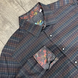 Camisa tejida Robert Graham para hombre mediana Calisoga manga larga puño abatible rosas - Imagen 1 de 9
