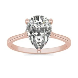 2.21Ct Pear Cut Solitaire MOISSANITE Engagement Wedding Ring Solid 14K Rose Gold - Picture 1 of 6