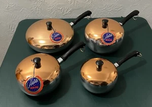 Vintage New W/Tags Hallite Wear-Ever Aluminum (8 piece) Set With Copper Lids - Picture 1 of 24