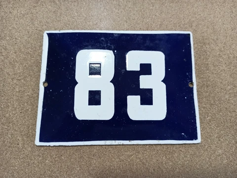 Vintage Enamel Sign Number 83 Blue House Door Street Plate Metal Porcelain Tin Cover
