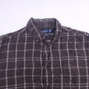 Consensus Windowpane Flannel Button Up Shirt Mens Size Medium M Brown White - Picture 1 of 10