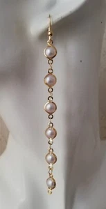 Extra Long Drop / Dangle Earrings - White Pearls - Gold Plated - Picture 1 of 6