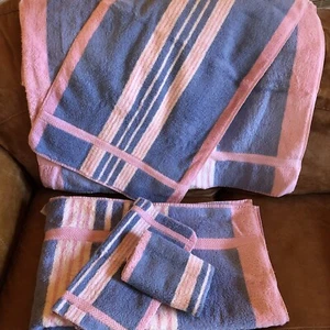Juego de toallas de baño vintage DIFÍCIL DE ENCONTRAR ROSA/BLANCO/AZUL DINASTÍA JCP 100% algodón peinado - Imagen 1 de 9