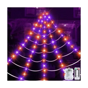 Prelit 16.4 * 15.7 Ft Huge Halloween Spider Web Decorations 135 LED Purple Or... - Picture 1 of 6
