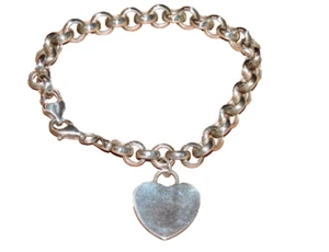 Sterling Silber 925 ITALIEN Rolo Link Liebe Herz Charm Karabinerverschluss Armband 8" - Bild 1 von 6
