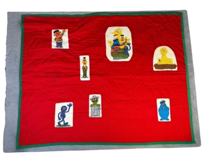 复古芝麻街被子毯 57x45 Elmo、Big Bird、Cookie Monster、Oscar — 第 1/4 张图片