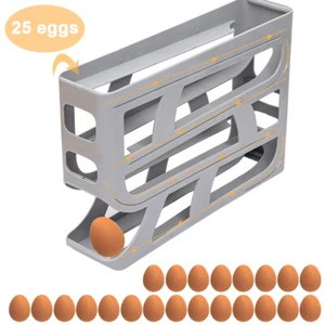 NEW 4 Tiers Eggs Rolling Rack Large Capacity Rack for Refrigerator Storage (Grey - Picture 1 of 9