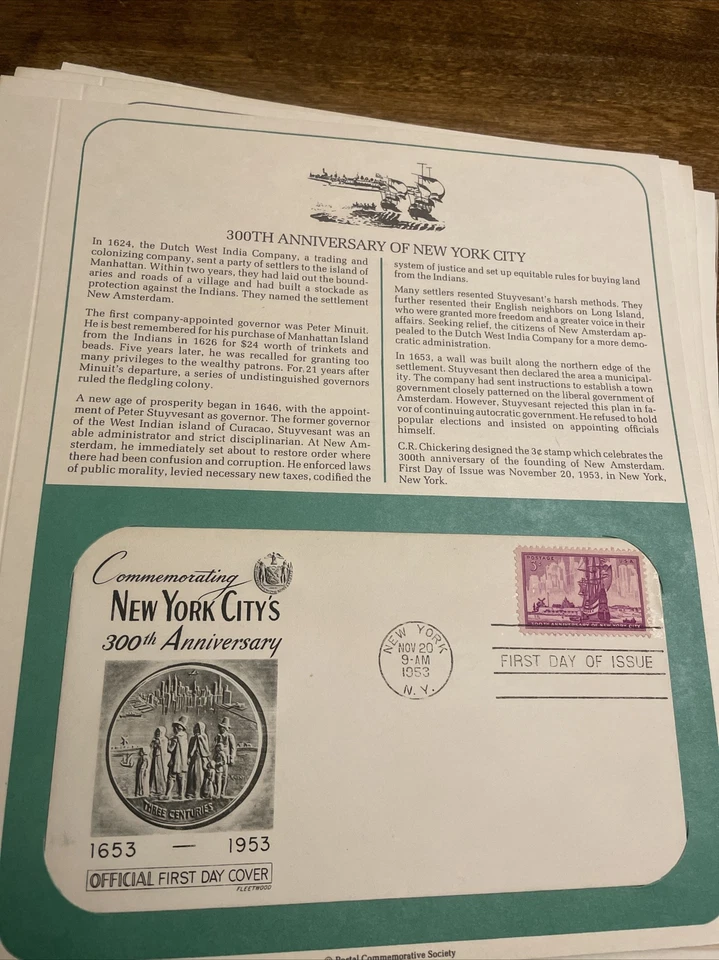 New York City First Day Of Issue November 20 1953 City’s 300 Anniversary  - Image 1 of 4