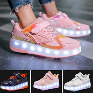 Kids Cool LED Shoes Roller Skate Shoes Fashion Light Wheels Sneakers Girls Boy - Picture 1 of 41