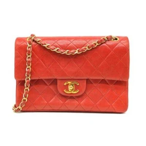 USED CHANEL Lambskin Quilted Small Double Flap Red Shoulder Bag - Picture 1 of 15