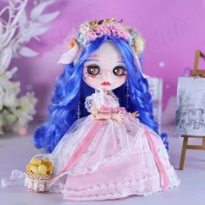 Muñeca Blythe 12" cabello azul desnudo pintado a mano tema sirena maquillaje labios tallados - Imagen 1 de 6