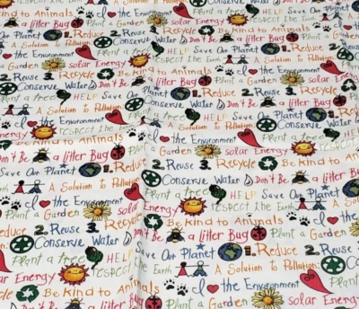 Marcus Brothers Textiles Fabric 27" Earth Day Recycle Be Kind To Animals Respect - Image 1 of 4