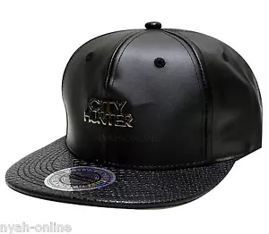 NUEVA GORRA SNAPBACK PREMIUM *NEGRA* LISA DE BÉISBOL AJUSTADA CUERO SOMBRERO DE PICO PLANO - Imagen 1 de 1