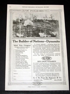 1918 OLD MAGAZINE PRINT AD, EI DUPONT RED CROSS DYNAMITE-THE BUILDER OF NATIONS! - Picture 1 of 1