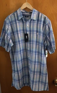 Izod Linen Shirt Mens Large Tall Plaid LT - Picture 1 of 3