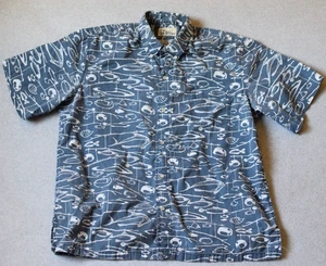 Reyn Spooner Hawaiihemd Reverse Print blau-weiß Fish Tackle Herren XL - Bild 1 von 19