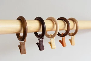 Wooden Curtain Rings With Hooks Natural Wood Pole Rod Rings 38 mm Curtain Rings - Picture 1 of 29