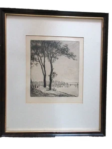 Original Etching by Mr. Andre Dauchez Above the Port of Douarnenez Framed EUC - Picture 1 of 9