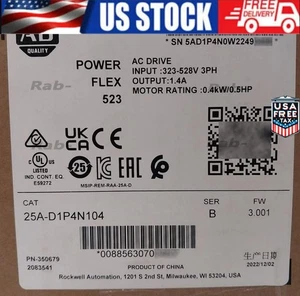 Allen-Bradley AB 25A-D1P4N104/B PowerFlex 523 AC Drive 0.4kW 0.5HP NUEVO EN CAJA - Imagen 1 de 1