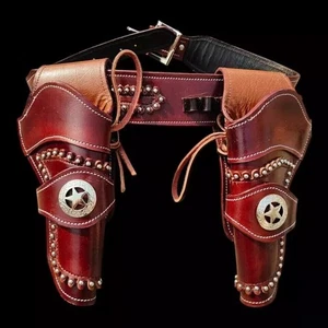 Gun Holster Belt Leather Revolver Pistol Tooled .22 .35/357 .44/45 Cal Western - Picture 1 of 5