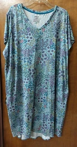 Camisa para dormir Joyspun para mujer manga corta talla 3X verde azulado floral soñadora suave - Imagen 1 de 4