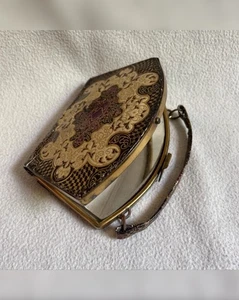 Antique mirror purse handbag vanity make-up bag Art Deco 1920s painted leather - Picture 1 of 9