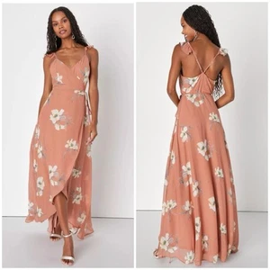 Lulus All Mine Rusty Rose Floral Print High-Low Wrap Maxi Dress Size XL New - Picture 1 of 12