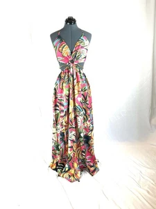 Damen Kleid Blumenmuster, Kette, Neckholder, rosa/gelb L #2 150 - Bild 1 von 9