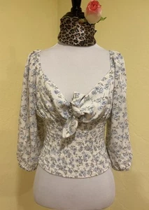 West of Melrose Women's Floral Stretch V Neck Front Tie Long Sleeve Size Medium - Picture 1 of 9