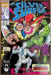 SILVER SURFER #58 NM- RON LIM SIGNED MARVEL 1991 DEFENDERS APPEARANCE - Photo 1/2
