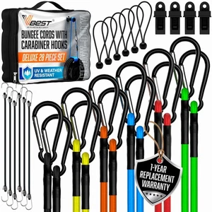 Carabiner Bungee Cords with Hooks - Heavy Duty Outdoor 28 Pack Assortment Inc... - Foto 1 di 8