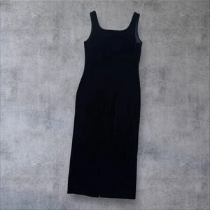 Vintage Black Velvet Maxi Dress UK 12 Minimalist 90s Evening Wear England Made - Picture 1 of 9