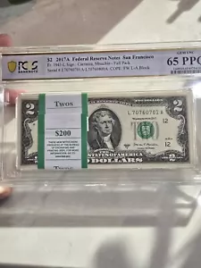Fr. 1941-L 2017A $2 Pack $200 Face Value San Francisco PCGS 65 PPQ ๐ฅ GEM UNC - Picture 1 of 12