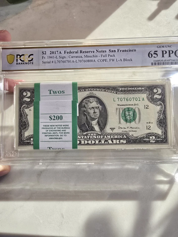 Fr. 1941-L 2017A $2 Pack $200 Face Value San Francisco PCGS 65 PPQ 🔥 GEM UNC - Image 1 of 4