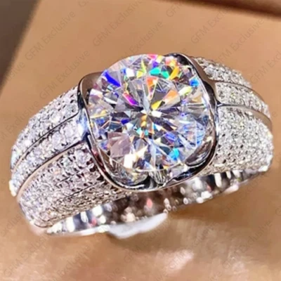 Anillo de compromiso redondo de plata de ley 925 para hombre de moissanita creado en laboratorio de 2,50 TCW Foto 1 de 4
