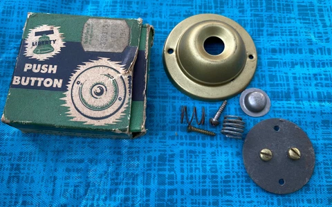 Vintage Electric Door Bell Ringer Push Button 1.75" Round - Brass Liberty NOS Cover