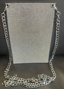 Rhinestone Sparkle Silver Shoulder Crossbody Mobile Phone Bag & Chain - Picture 1 of 2