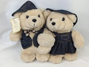 Tan Bears Denim Outfits Plush 8 Inch MTY International Soft Expressions Stuffed - Picture 1 of 8