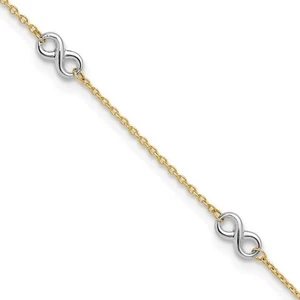 10K Solid Gold Infinity Anklet Bracelet - 10K 2T Gold Anklet 9"+ 1" - ANK316 - Picture 1 of 11