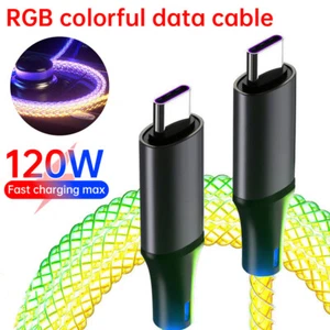 USB C To USB C Cable RGB LED Light 120W Fast Charging Cord Type C Charger 1M - Photo 1 sur 20