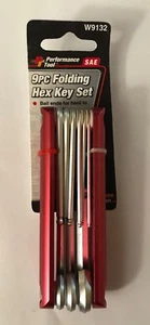 PERFORMANCE TOOL 9PC FOLDING HEX KEY SET BALL END SAE STANDARD W9132 ALLEN WRENC - Picture 1 of 5