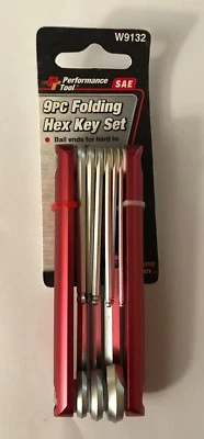 PERFORMANCE TOOL 9PC FOLDING HEX KEY SET BALL END SAE STANDARD W9132 ALLEN WRENC - Image 1 of 4