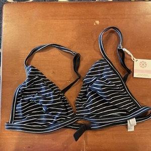 VS Black& White Stripe Bra Sz L Cotton/ Spandex Hook Closure No Lining/padding - Picture 1 of 9