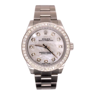 Rolex 31mm Oyster Perpetual 2ct Diamonds White Pearl Dial Steel Watch 177200 - Picture 1 of 9